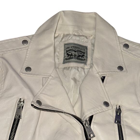 Levi's Faux Leather Moto Jacket Women's Size XL Oyster Cream Asym Full Zip NWT - Picture 2 of 11